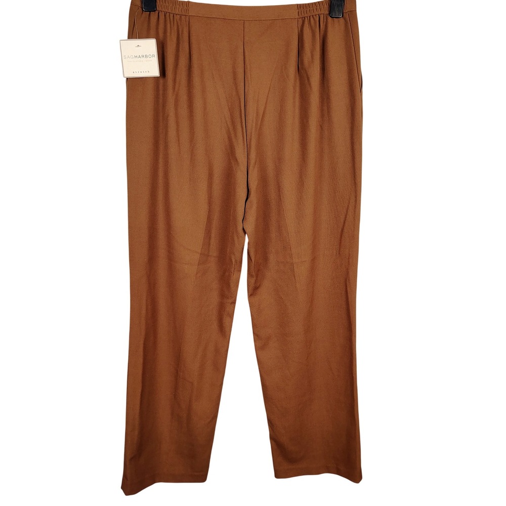 NWT Sag Harbor Womens SZ 16 Stretch Trousers Brown Linen Blend Dark Academia